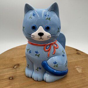 Otagiri Ceramic Blue floral Cat Kitty Napkin Paper Holder mail kitchen office mu
